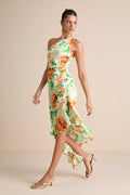 Divinely Blooming White Multi Floral One-Shoulder Midi Dress