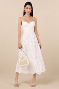 Jenora White Embroidered Bustier Midi Dress