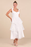 Glamorous Sweetie White Burnout Tie-Strap Bustier Midi Dress