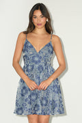 Floral Feelings Blue Floral Jacquard Babydoll Mini Dress