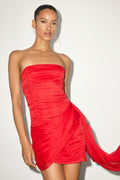 Exceptional Beauty Red Ruched Strapless Bodycon Mini Dress