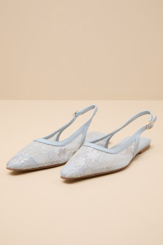 Cepheus Baby Blue Mesh Embroidered Slingback Flats