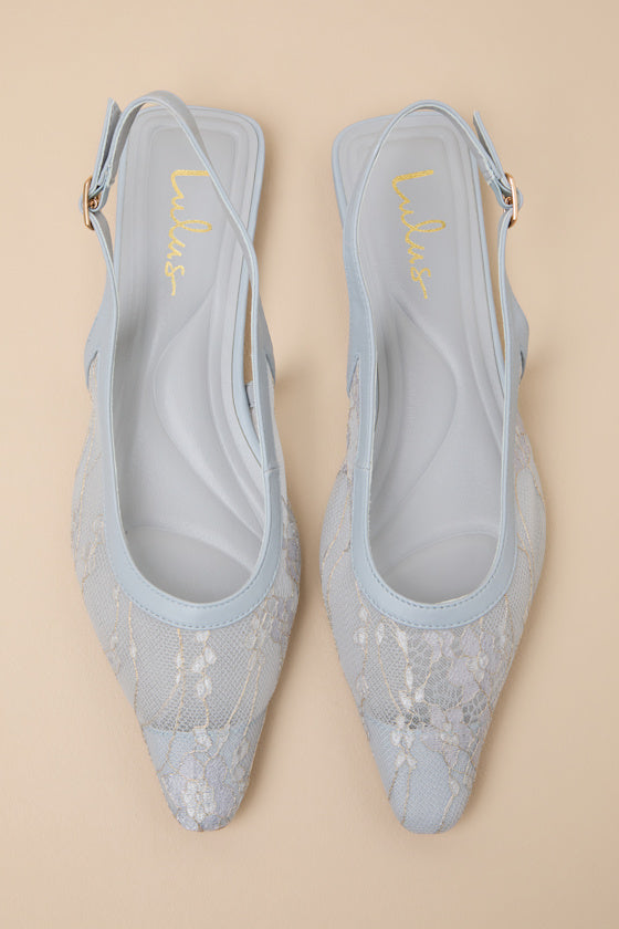 Cepheus Baby Blue Mesh Embroidered Slingback Flats