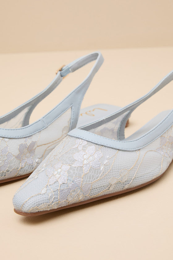 Cepheus Baby Blue Mesh Embroidered Slingback Flats