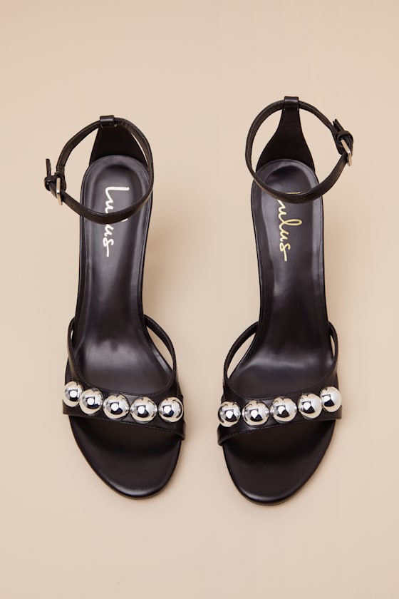 Theta Black Ball Studded High Heel Sandals