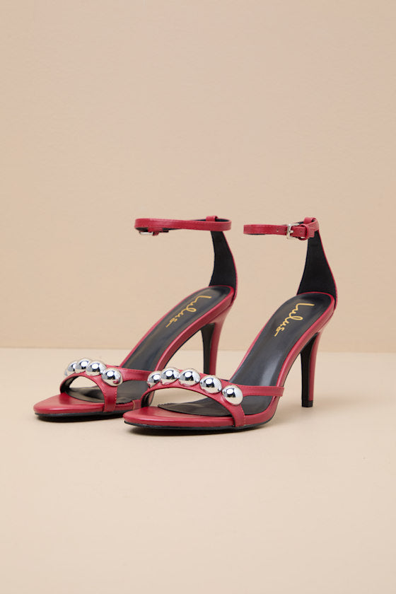 Theta Red Ball Studded High Heel Sandals