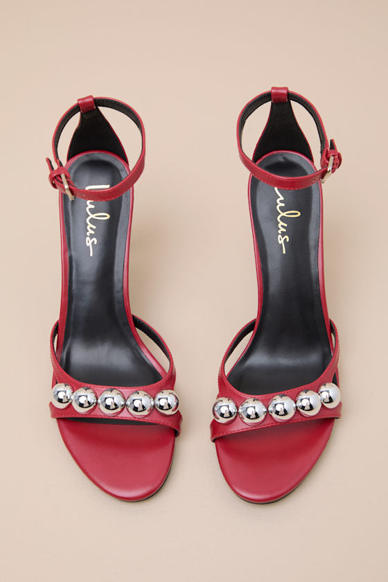 Theta Red Ball Studded High Heel Sandals