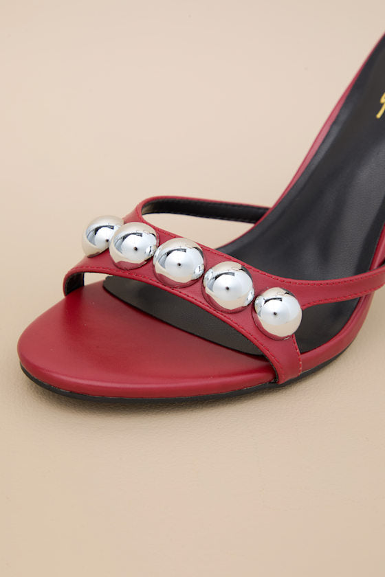 Theta Red Ball Studded High Heel Sandals