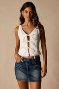 Sweetly Coy White Sleeveless Bustier Tie-Front Top