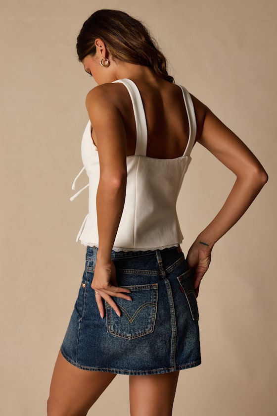Sweetly Coy White Sleeveless Bustier Tie-Front Top