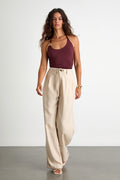 Bowen Light Khaki High-Rise Wide-Leg Trouser Pants