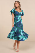 Authentically Yours Teal Multi Abstract Print Satin Midi Dress