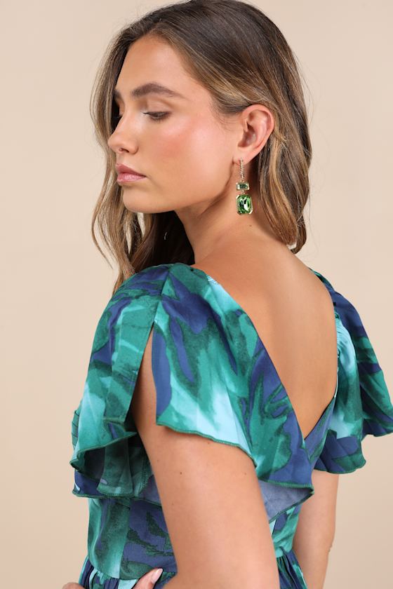 Authentically Yours Teal Multi Abstract Print Satin Midi Dress