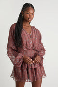 Christy Rust Floral Button-Front Long Sleeve Mini Dress