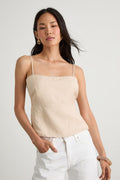Wyrnn Beige Linen Tie-Back Tank Top
