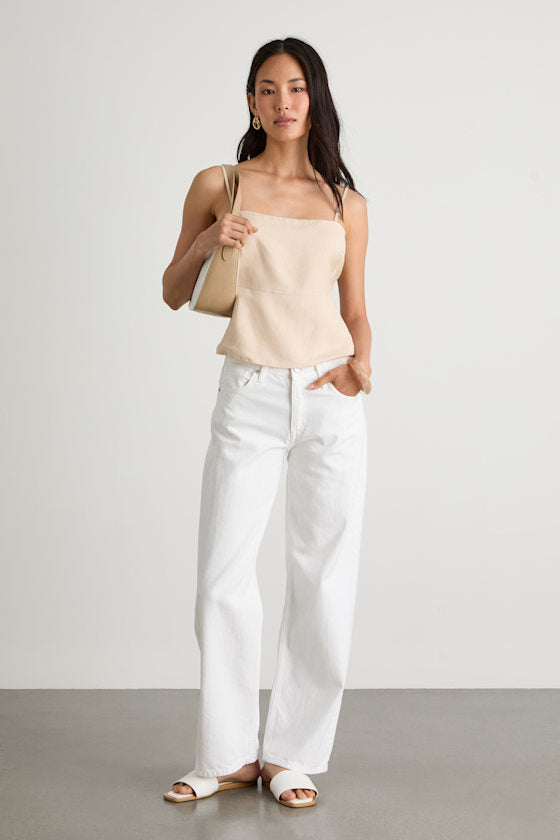 Wyrnn Beige Linen Tie-Back Tank Top