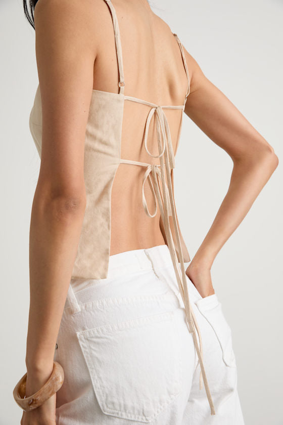 Wyrnn Beige Linen Tie-Back Tank Top