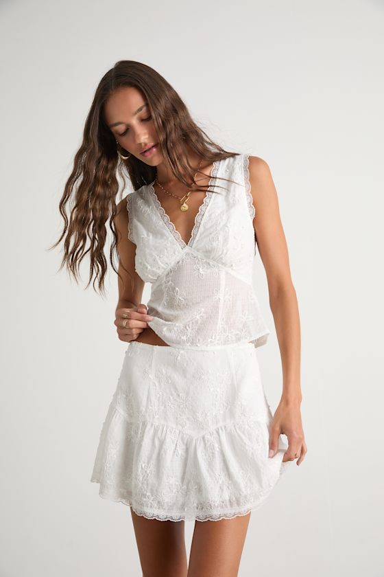 Dessie Ivory Embroidered Tie-Back Tank Top