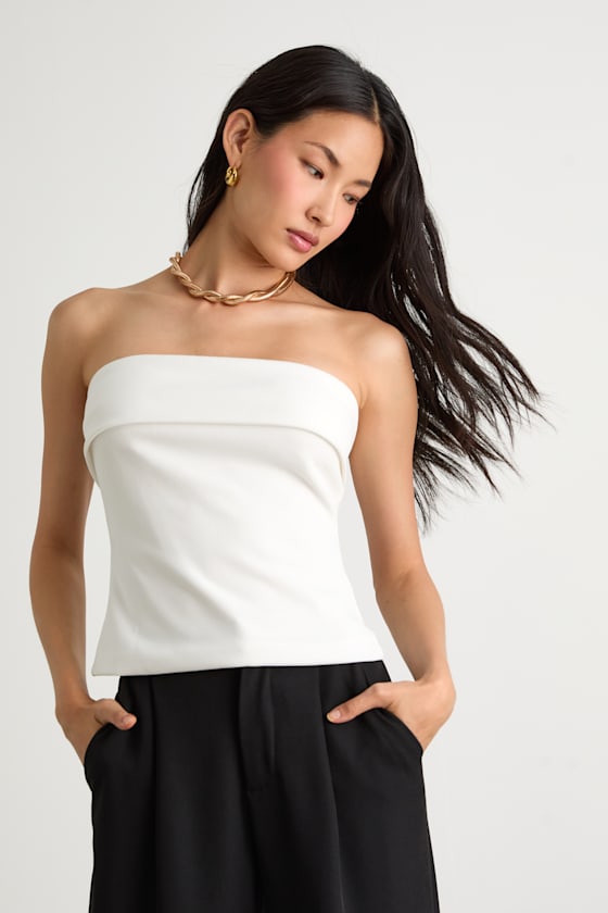 Nikora White Ponte Knit Strapless Top