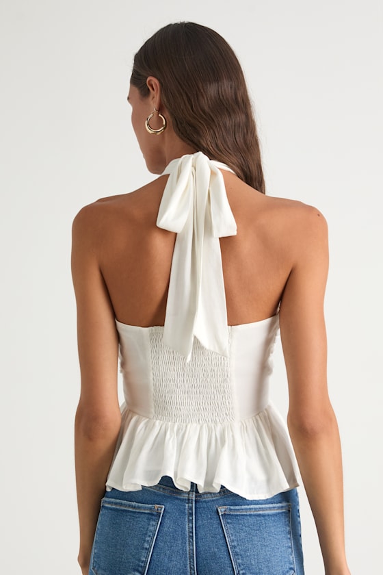 Kadri White Peplum Halter Top