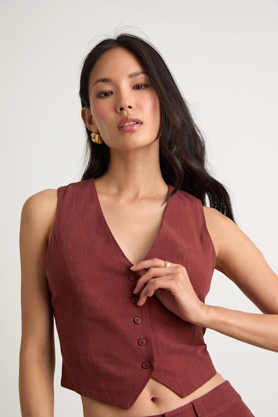Suits You Perfectly Rust Brown Linen Vest