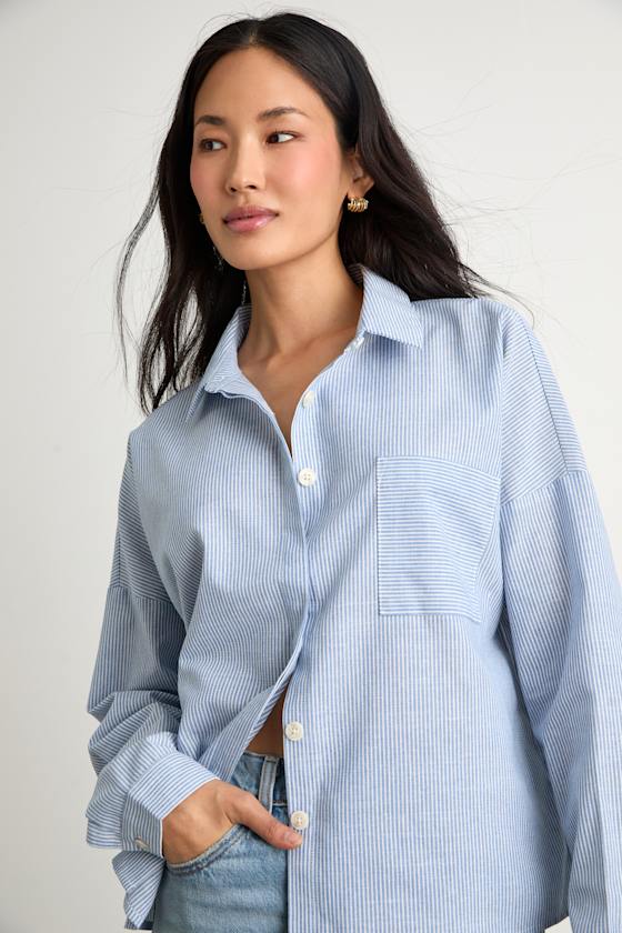 Amelia Dawn Blue Striped Long Sleeve Button-Up Top