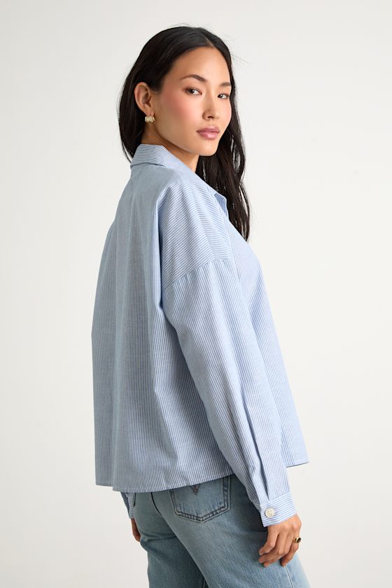 Amelia Dawn Blue Striped Long Sleeve Button-Up Top