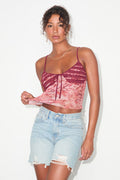 Taisiya Pink and Burgundy Ruffled Mesh Cami Top
