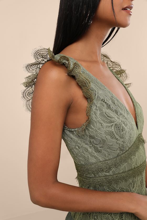 Marvelous Darling Olive Lace Ruffled Tiered Maxi Dress