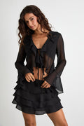 Kaisley Black Tiered Ruffled High-Rise Mini Skirt