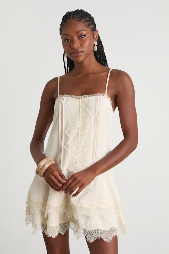 Sahima Cream Lace Tiered Mini Dress
