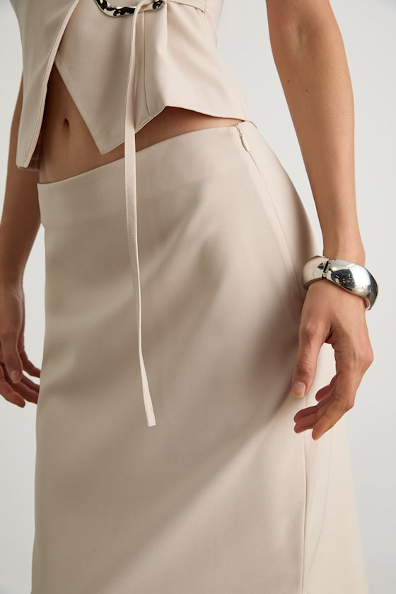Virginia Beige Low-Rise Midi Skirt