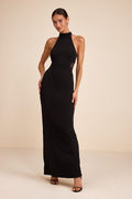 Vira Black Mock Neck Lace Cutout Maxi Dress