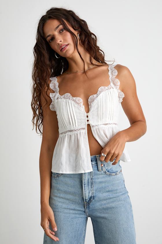 Yanika Ivory Eyelet Lace Tank Top