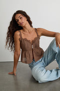 Yanika Brown Eyelet Lace Tank Top