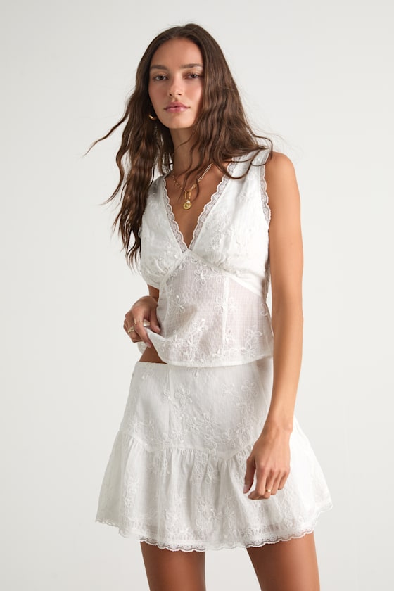 Dessie Ivory Embroidered Mini Skirt