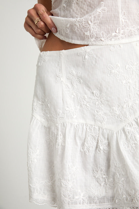 Dessie Ivory Embroidered Mini Skirt