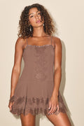 Sahima Brown Lace Tiered Mini Dress