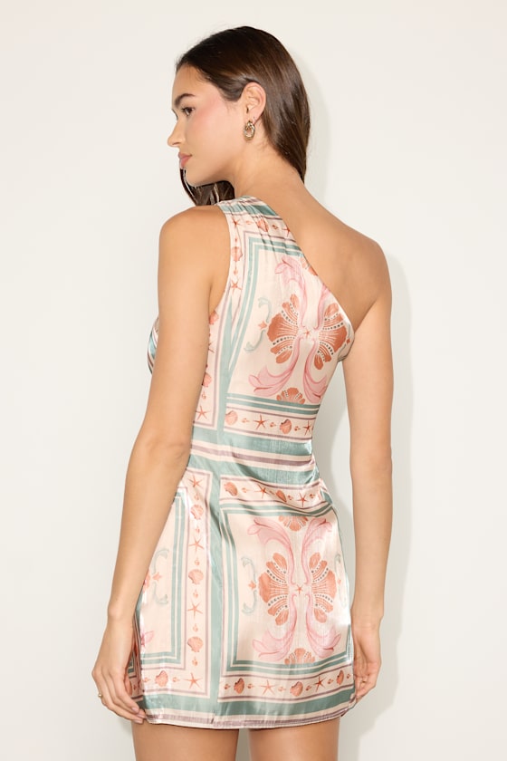 Lakesha Beige Multi Boho Print One-Shoulder Mini Dress