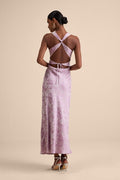 Liliya Lavender Satin Jacquard Backless Maxi Dress