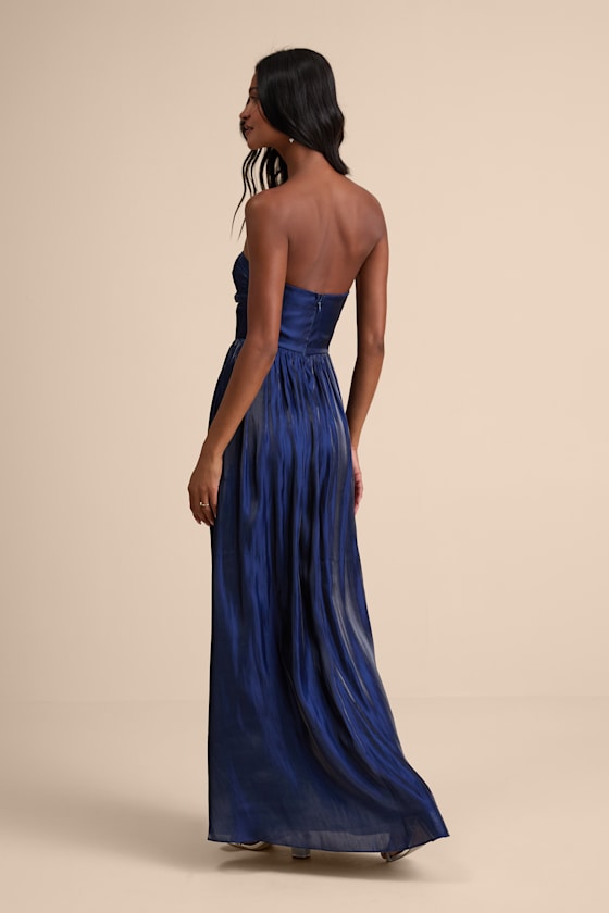 Kylin Navy Satin Basque Waist Maxi Dress