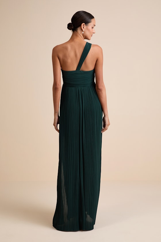 Cayton Emerald Pleated One-Shoulder Maxi Dress