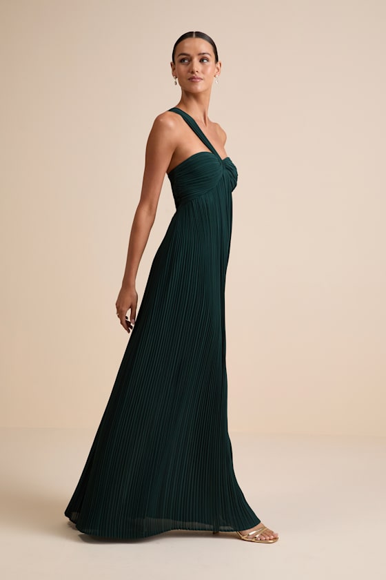 Cayton Emerald Pleated One-Shoulder Maxi Dress