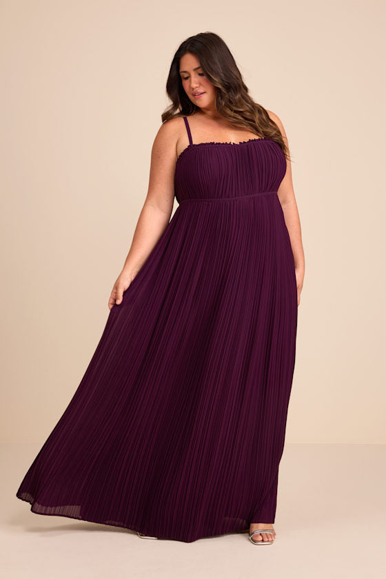 Delina Plum Plisse Chiffon Tie-Back Maxi Dress