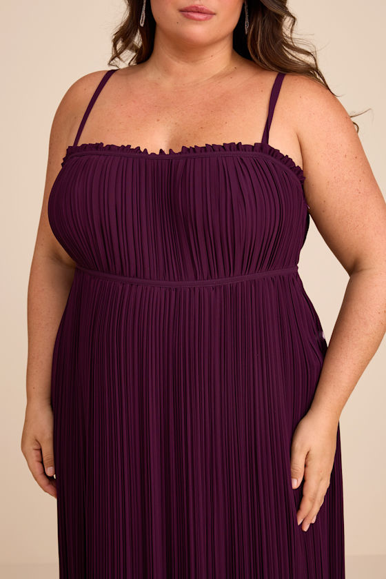 Delina Plum Plisse Chiffon Tie-Back Maxi Dress