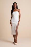 Tera White Floral Embroidered Strapless Midi Dress