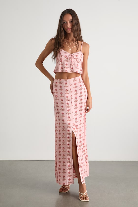 Chel Pink Boho Print Tie-Front Cami Top
