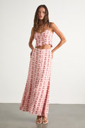 Chel Pink Boho Print Button-Front Maxi Skirt