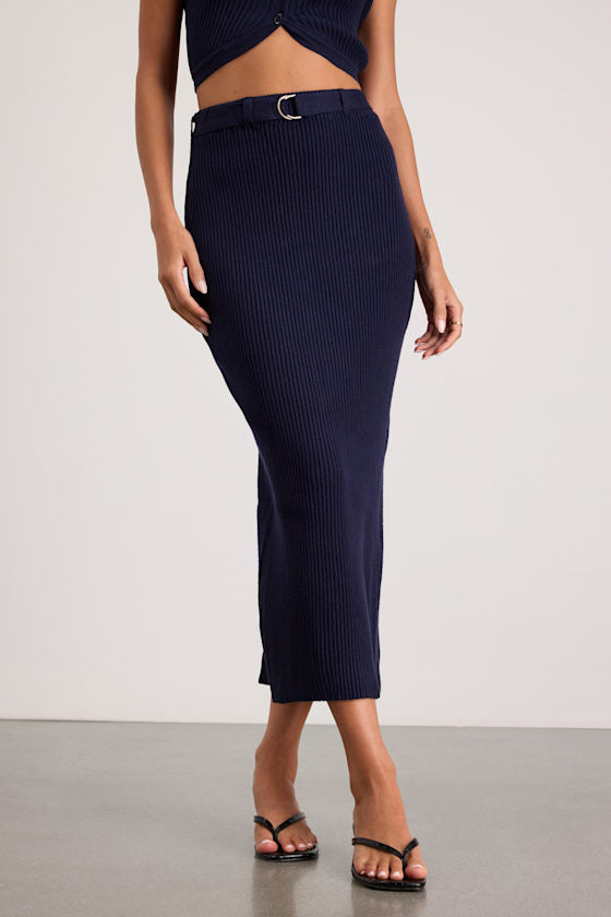 Mariah Navy Ribbed Two-Piece Sweater Midi Dress