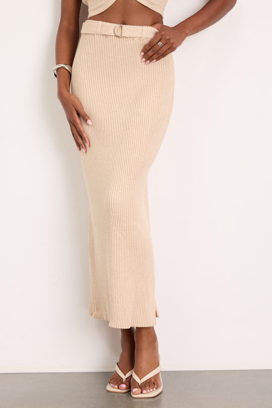 Mariah Cream Ribbed Two-Piece Sweater Midi Dress